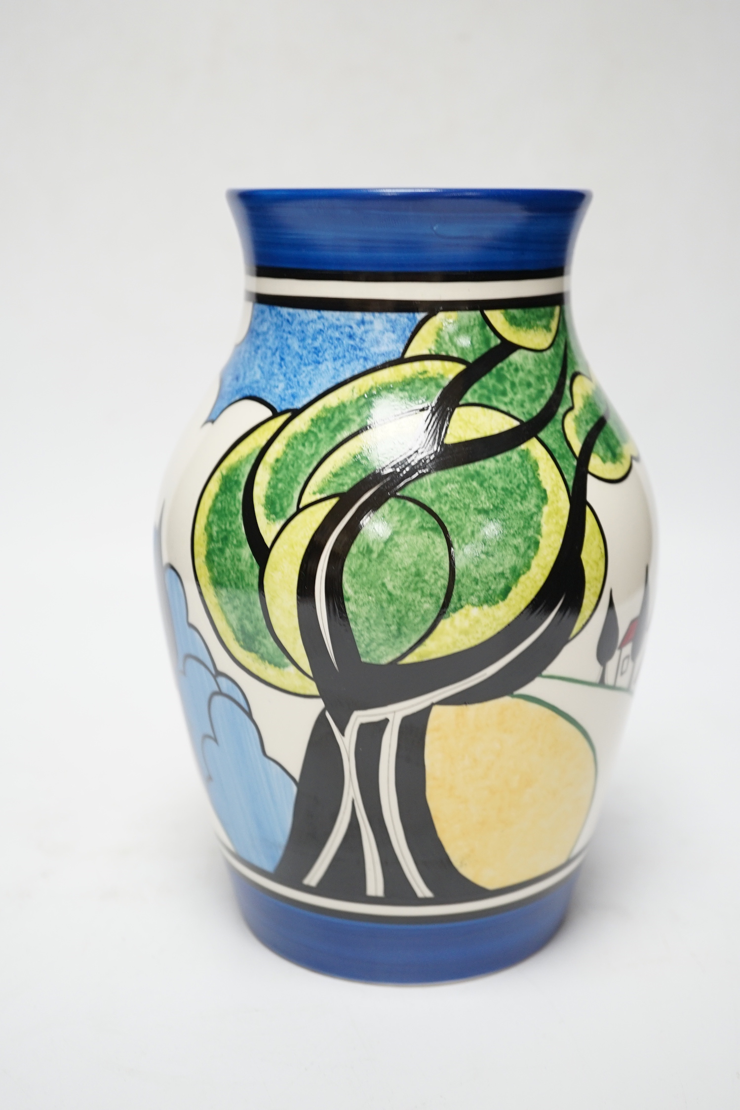 A Wedgwood Clarice Cliff limited edition Isis vase - May Avenue, with certificate and box, vase 20cm high